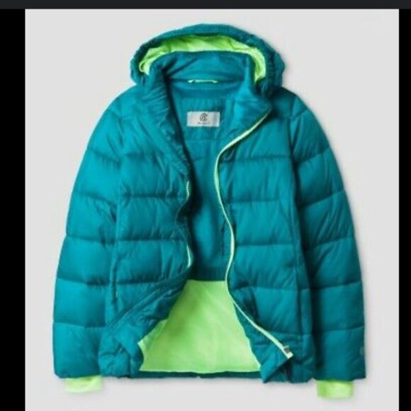 Girls C9 by Champion Teal Lime Green Warm Winter Puffer Jacket Coat Snow S 6/6X